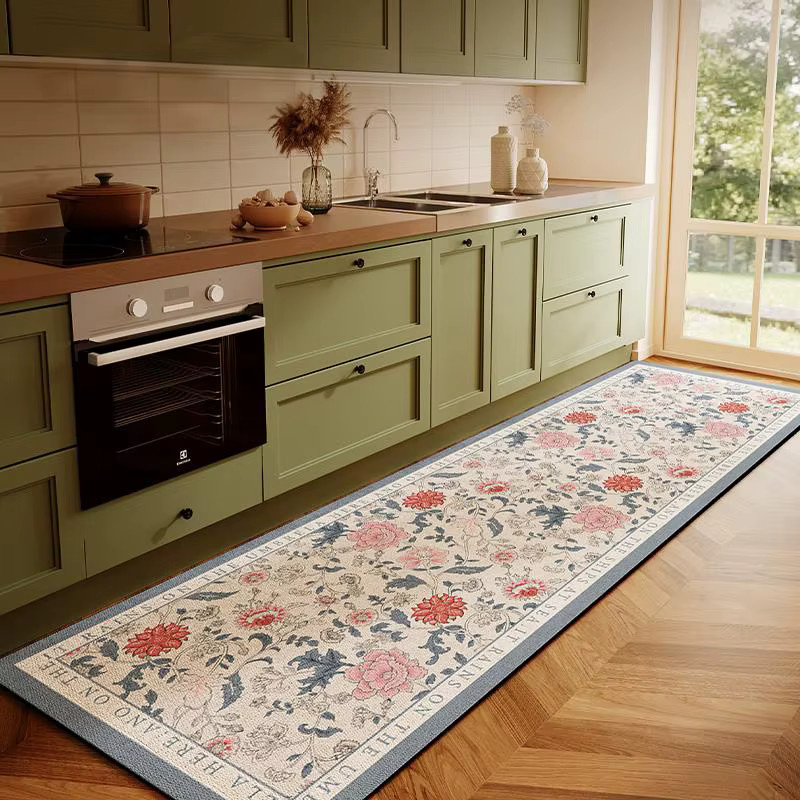 VIKAMA Lange Fußmatte mit Blumenmuster im Landhausstil, rutschfest und wasserabsorbierend, Mehrfarbig, B/T: 120 x 40 cm - Bild 1