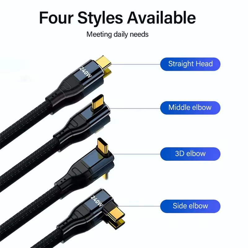 OUIO USB Typ C Schnellladekabel mit 90-Grad-Winkel, 240 W PD3.1 Datenladekabel für iPhone, MacBook Pro, Samsung und Xiaomi, Farbe: Schwarz - Bild 4