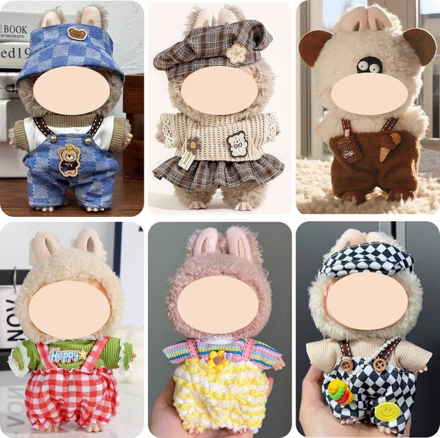 BJDBUS Puppen-Outfit Set für Labubu Figuren aus Textil und Plüsch, bestehend aus Kleid, Outfit und Hut, passend für 17 cm Figuren - Bild 1