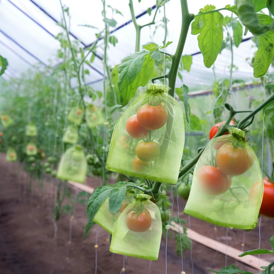 Wiederverwendbare Organza-Netzbeutel in Grün als Traubenschutzbeutel und Schädlingsbarriere für Obst und Gemüse mit Kordelzug - Bild 3