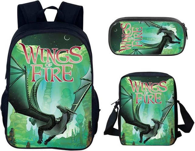 3er-Set Anime Schultaschen mit Rucksack, Federmäppchen und Umhängetasche im Wings of Fire Design von Fancy Style Studio, mehrfarbig - Bild 1