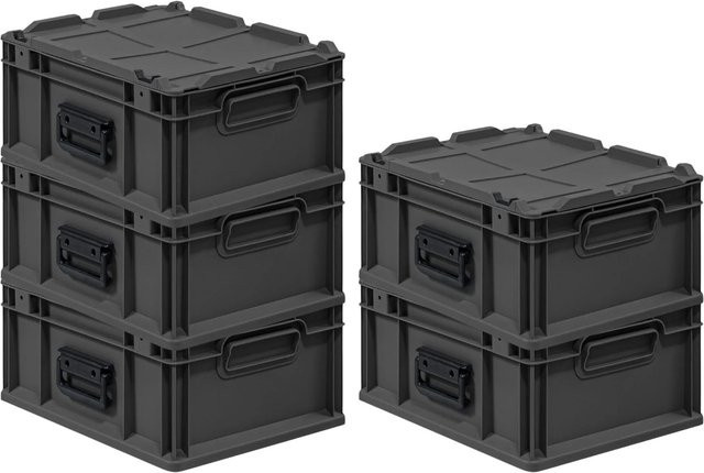 PROREGAL Eurobox Nextgen Portable Transportbehälter Set, 5 Stück, Schwarz, H x B x T: 18,5 x 30 x 40 cm, 16 Liter pro Box - Bild 1