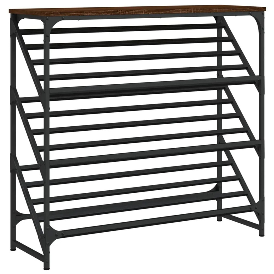vidaXL Schuhregal in Eiche Braun aus Holzwerkstoff und pulverbeschichtetem Stahl, B/T/H: 90 x 30 x 85 cm - Bild 2