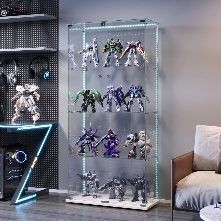 Rosahqnda Glasvitrine mit LED-Beleuchtung, transparente Möbelvitrine mit 2 Glastüren und 4 Regalen, modern und glänzend - Bild 3