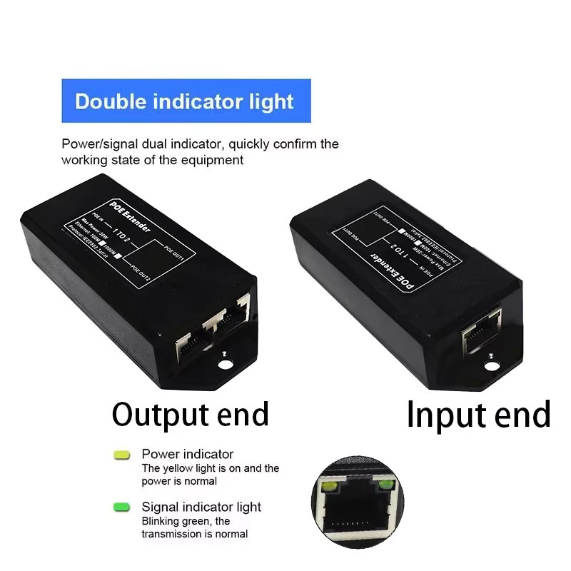 SHOYEE 2-Port Gigabit PoE Extender Schwarz, 100/1000 Mbit/s, IEEE 802.3af/at PoE-Repeater für IP-Kameras, NVR und Access Points mit 100 m Reichweite - Bild 2