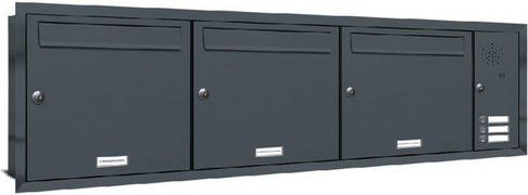 AL Briefkasten-System für 3 Parteien, Einbau-Briefkasten aus Edelstahl, grau, B/H/T: 133,7 x 38,5 x 11,6 cm - Bild 1