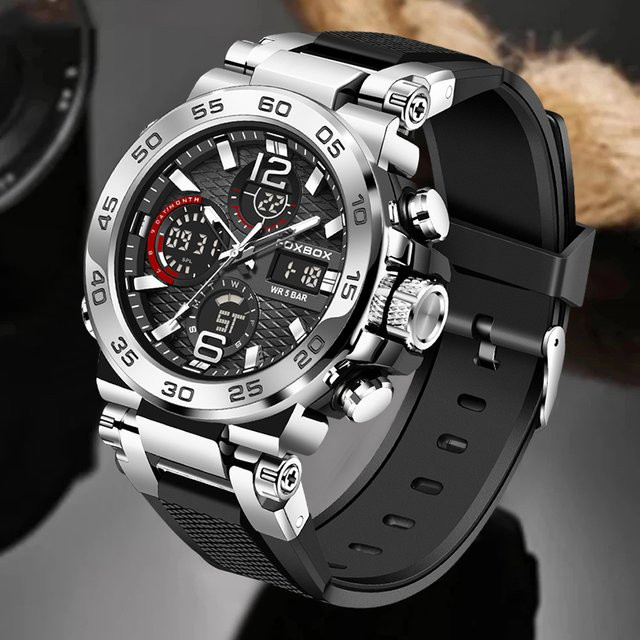 FOXBOX Digitaluhr, Chronograph, Silikon, Schwarz, Herren - Bild 1