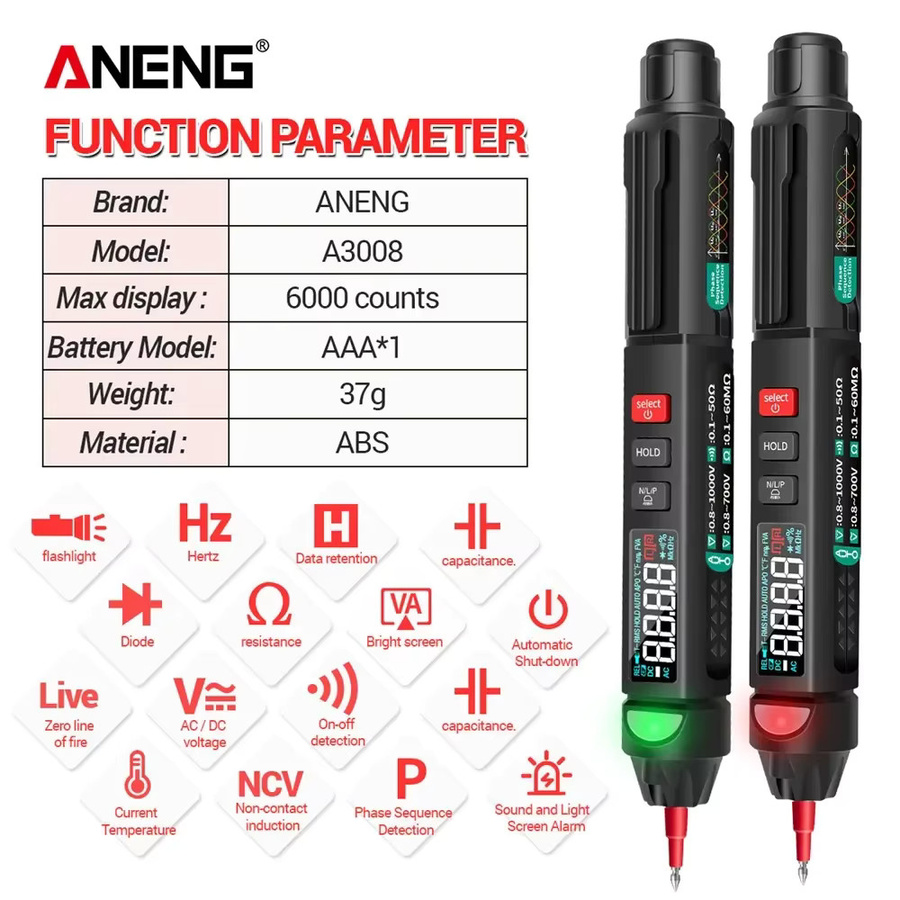 ANENG Digitales Stift-Multimeter A3008 Professioneller Stifttester mit 6000 Anzeigen in Schwarz - Bild 5