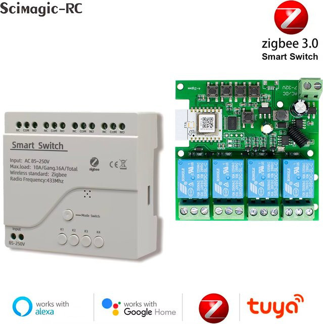 Scimagic-RC 4-Kanal Zigbee Smart-Fernbedienungsschalter mit RF433 Relaismodul und Trockenkontakt, 7 V-250 V - Bild 1