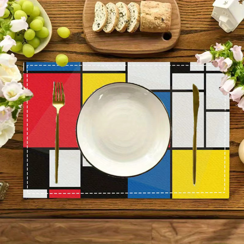 VIKAMA Tischsets im Mondrian-Stil mit geometrischem Farbblock-Design aus PVC, Mehrfarbig, Rechteckig - Bild 4