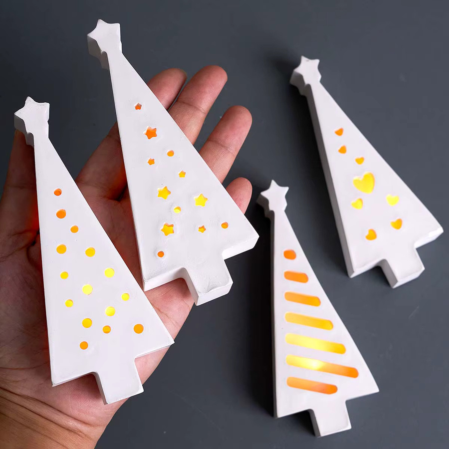 UDOCOOL Weihnachtsbaum Kerzenhalter in Weiß mit minimalistischem Design für LED-Teelichter und Zement-Gussform - Bild 4