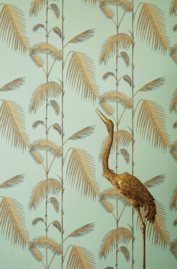Cole & Son Tapete Palm Leaves Icons in Mint und Sand mit botanischem Floral-Design aus Vlies - Bild 1