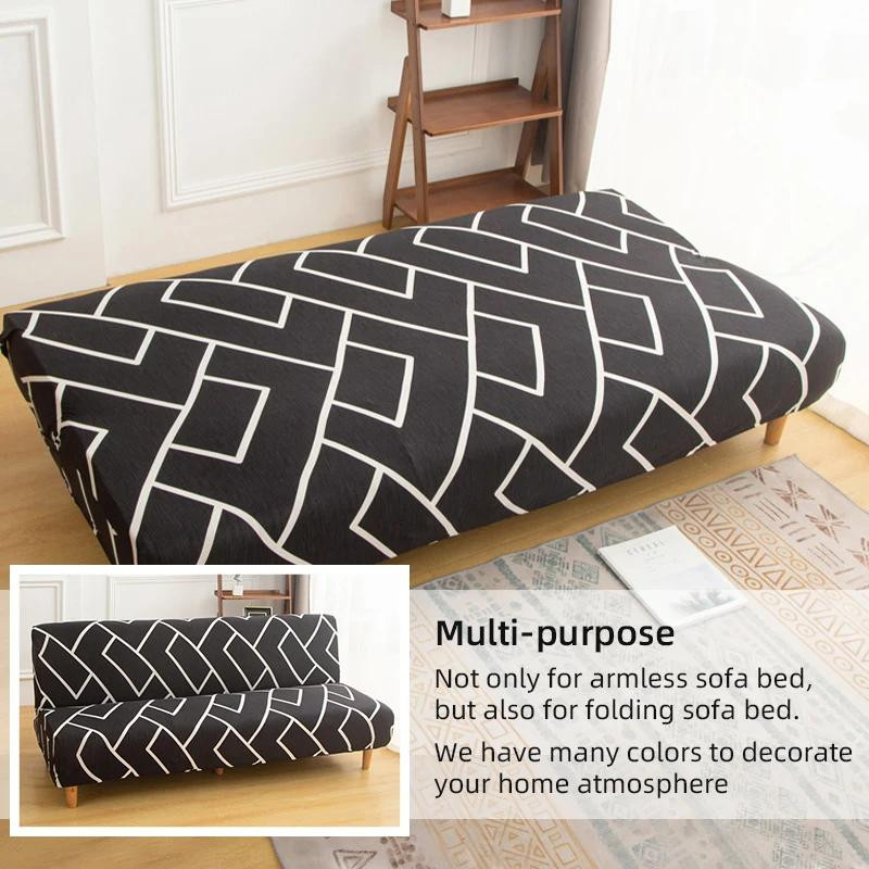 Stretch Elastischer Futon Überzug für Armlose Klappsofas in Schwarz, Möbelschutz aus 100% Polyester für Breiten von 155-185 cm - Bild 2