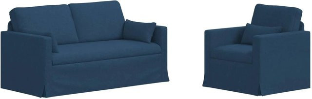 vidaXL 2-teiliges Sofa Blau aus Stoff mit Metallrahmen und Armlehnen B/T/H: 158 x 78 x 80 cm und 78 x 78 x 80 cm - Bild 1