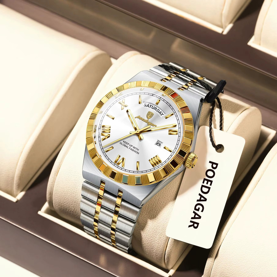 POEDAGAR Armbanduhr, Quarz, Edelstahl, Bicolor, Herren - Bild 2