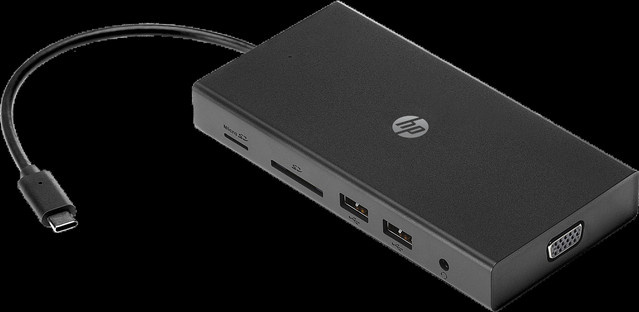 HP Travel Hub USB-C Port Replicator mit HDMI und VGA in Schwarz - Bild 1
