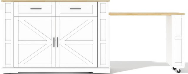 Merax Kücheninsel mit Ausziehplatte, Steckdose, 2 Schubladen und Schrank in Weiß/Eiche, B/T/H: 120 x 50 x 93 cm - Bild 1