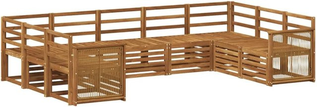 vidaXL Ecksofa Set aus Massivholz Akazie in Natur Braun, 7-teiliges L-Shape Sofa Set mit Latten-Design und Armlehnen - Bild 1