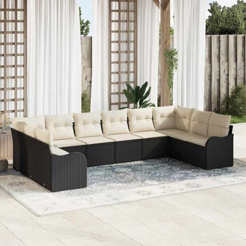 vidaxl Garten-Sofa-Set aus Poly-Rattan mit 10 Kissen in Schwarz - Bild 1