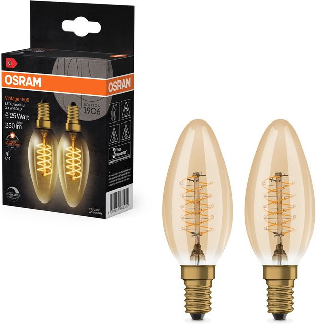 OSRAM Vintage 1906 LED Leuchte Classic Filament, E14, dimmbar, 3,4W, Gold/Messing, Warmweiß - Bild 1
