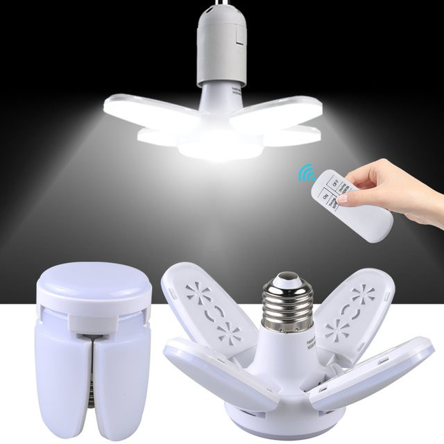 GGBEE LED 4-Blatt Pendelleuchte E27 mit Fernbedienung, zusammenklappbare Glühbirne in Weiß für Küche und Garage - Bild 1