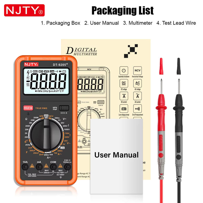 NJTY DT-9205+ Digitales Multimeter mit manueller Bereichswahl für Spannung, Strom, Widerstand und Frequenz - Bild 6