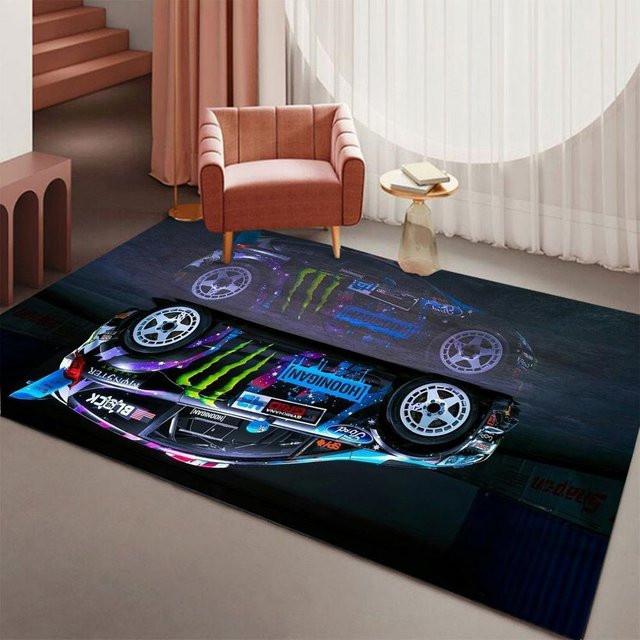 Rennwagen Teppich Lodestar mit 3D-Druck, rutschfeste und waschbare Bodenmatte aus Polyester für Wohnzimmer, Kinderzimmer oder Schlafzimmer, B/T: 120 x 80 cm, Mehrfarbig - Bild 1