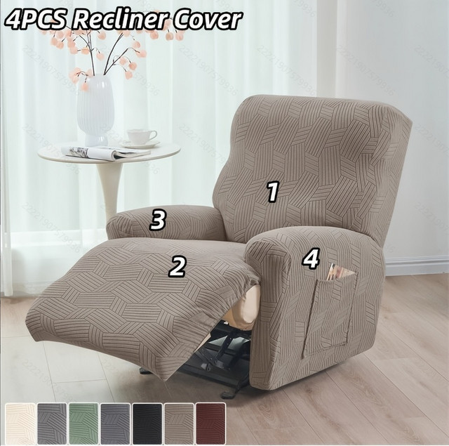 WANERQU 4er-Set Nordic Sesselbezug in Beige, elastischer Schonbezug für 1-Sitzer Liegesofa im skandinavischen Design mit Anti-Slip-Funktion - Bild 1