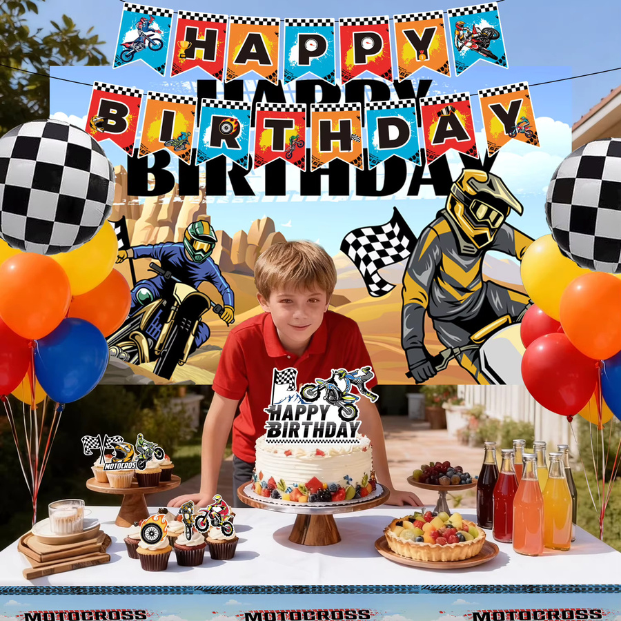 Potdemiel Motocross Geburtstag Party Dekorationsset mit 102 Teilen, Motocross Party Zubehör für Kinder in Mehrfarbig - Bild 4