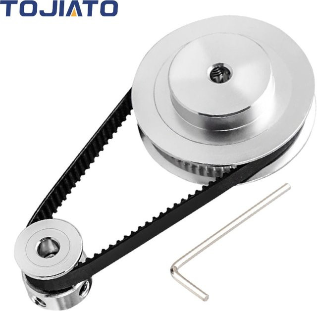 Tojiato GT2 Synchronriemensatz mit 60 und 20 Zähnen, 1:3 Untersetzungsverhältnis, Bandbreite: 6 mm, Farbe: Silber - Bild 1