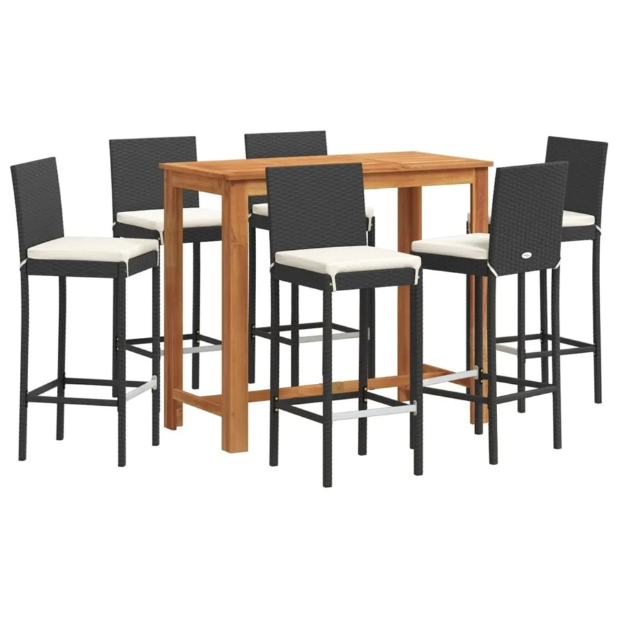 vidaXL 7-tlg Gartenbar-Set Modell 1 in Schwarz aus Akazie, Poly Rattan und Stahl - Bild 2