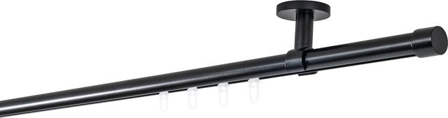 Ondeco Gardinenstange auf Maß Schwarz mit 1-lauf Deckenträger und Gleiter, Innenlauf 20mm, Breite: 270 cm - Bild 1
