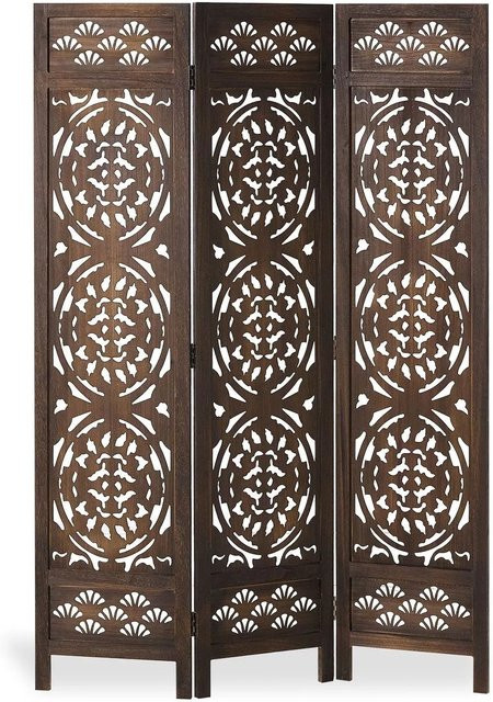 Homestyle4u Paravent Raumteiler aus Massivholz in Braun mit marokkanischem Ornament-Design, Höhe: 170 cm, Breite: 120 cm - Bild 1
