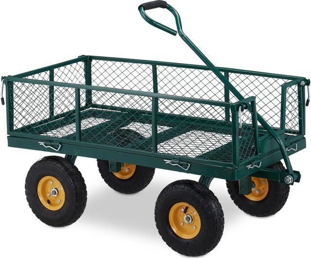 Relaxdays Gartenwagen aus Stahl in Dunkelgrün mit Luftbereifung, Belastbarkeit bis 250 kg, B/T/H: 107 x 53,5 x 54 cm - Bild 1
