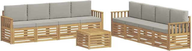 vidaXL Outdoor-Sofagarnitur 9-teilig aus Akazienholz in Weiß-Hellgrau mit Sitz- und Rückenkissen, B/T/H: 59 x 59 x 37 cm - Bild 1