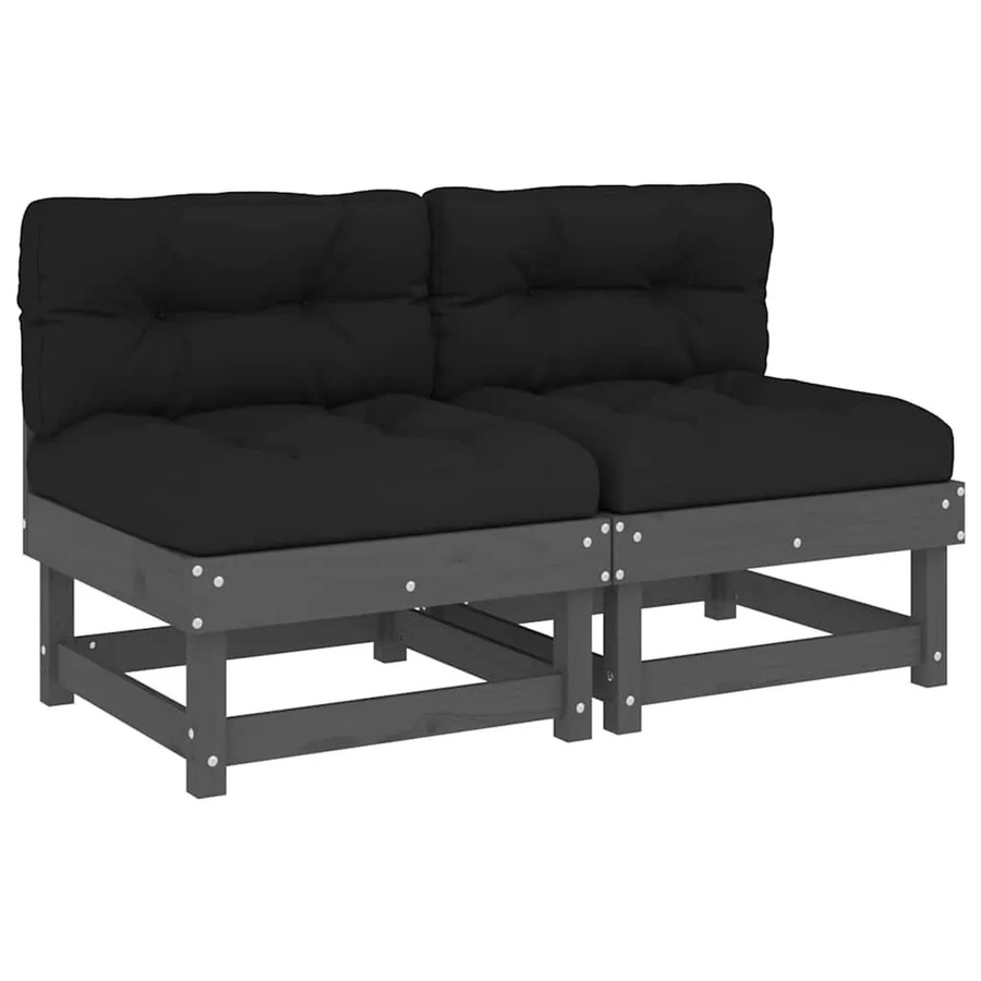 vidaXL Set aus 2 Mittelsofas mit Kissen in Grau aus massivem Kiefernholz im Latten-Design mit rustikaler Optik - Bild 2
