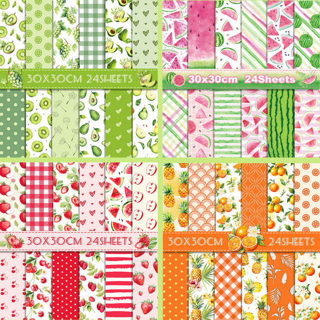 24 Stück Bastelpapier Set mit Sommer Früchte Motiven in Mehrfarbig für Origami, Kartenherstellung und Fotoalbum Dekoration - Bild 1