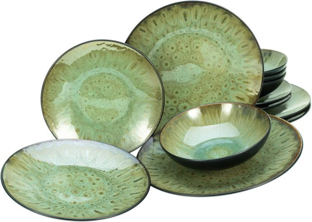 CreaTable Jawa Tellerset 12-teilig aus Keramik in Grün - Bild 1