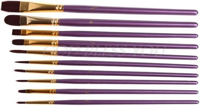 10-teiliges Künstler-Pinsel-Set von LY Arts&Hobbies-041 mit Nylonhaar und Holzgriffen in Grau und Lila für Aquarell, Acryl und Ölgemälde - Bild 1