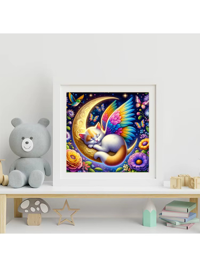 EverShine Diamantmalerei Katze mit Flügeln und Blumen als Mosaik-Bild in Multicolour, B/B/B: 20 x 20 x 20 cm - Bild 3
