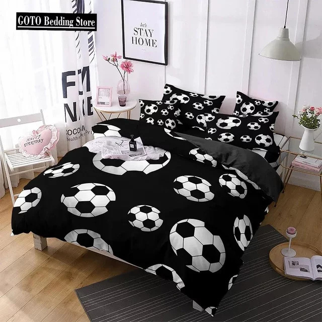 D Sport Bettbezug-Set Fußball Design in Schwarz Weiß für Kinderzimmer - Bild 1