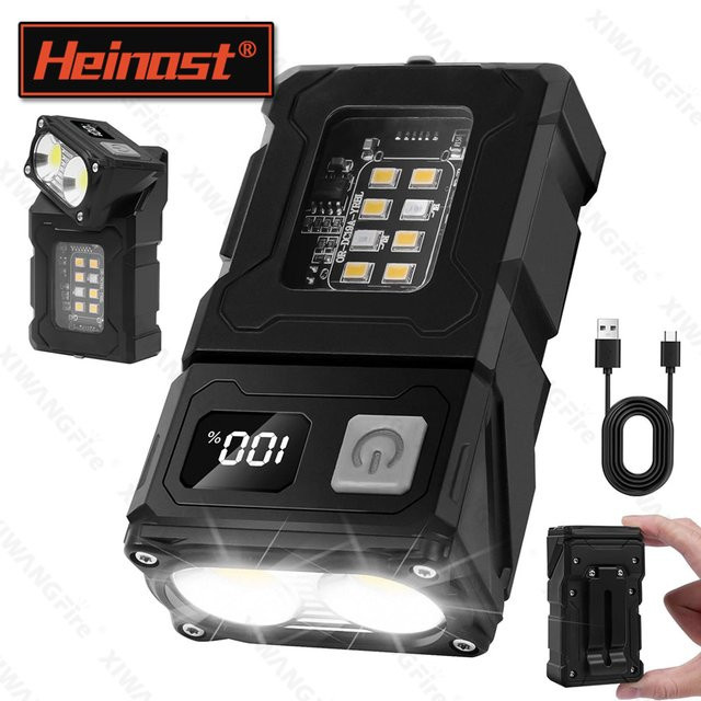 Heinast Tragbare LED-Taschenlampe in Schwarz mit COB-Seitenlicht, wiederaufladbar und mit Magnetfunktion für Notfälle, Camping und Wandern - Bild 1