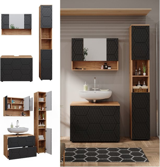 Vicco Badmöbel-Set Irma 3-teilig in Eiche und Anthrazit mit Hochschrank und Waschbeckenschrank Breite: 80 cm - Bild 1