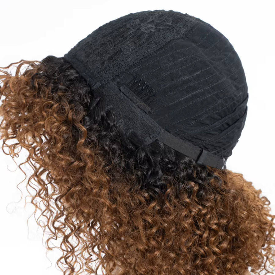 Rebecca Youth Afro-Perücke, braunes lockiges Echthaar mit Pony, Unisex - Bild 2