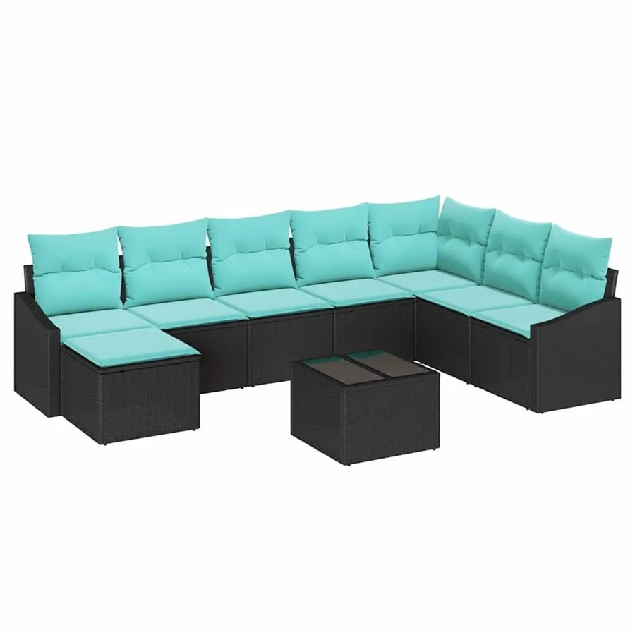 vidaXL 9-teiliges Lounge-Sofa Set aus Polyrattan in Schwarz mit Kissen und Tisch - Bild 2