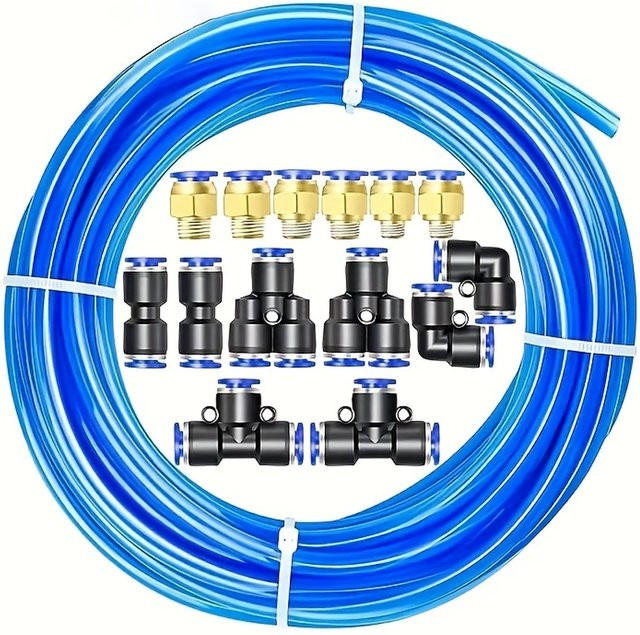 AGASHE Polyurethan-Luftschlauch-Set Blau, 10 m mit Metall- und PVC-Schnellverschluss-Anschlüssen - Bild 1