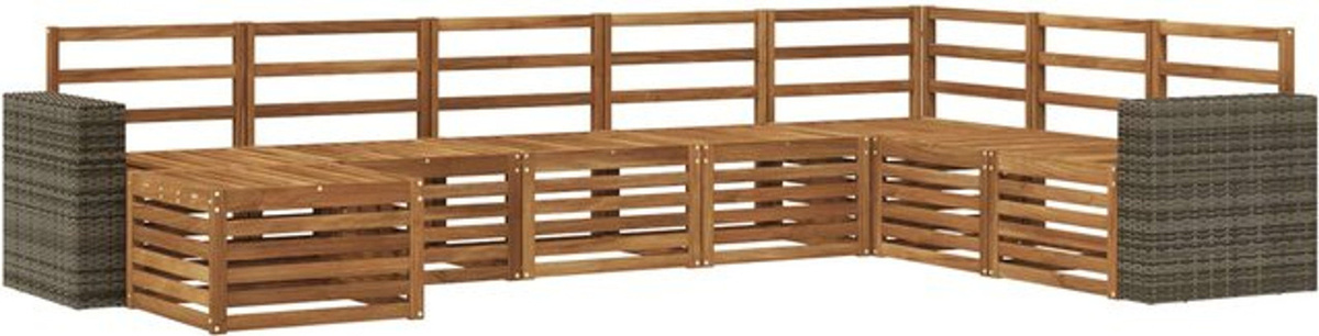 vidaXL Outdoor-Sofagarnitur aus Massivholz Akazie in Braun, 8-teiliges Loungemöbel-Set im modernen minimalistischen Design, B/T/H: 195,5 x 195,5 x 73 cm - Bild 1