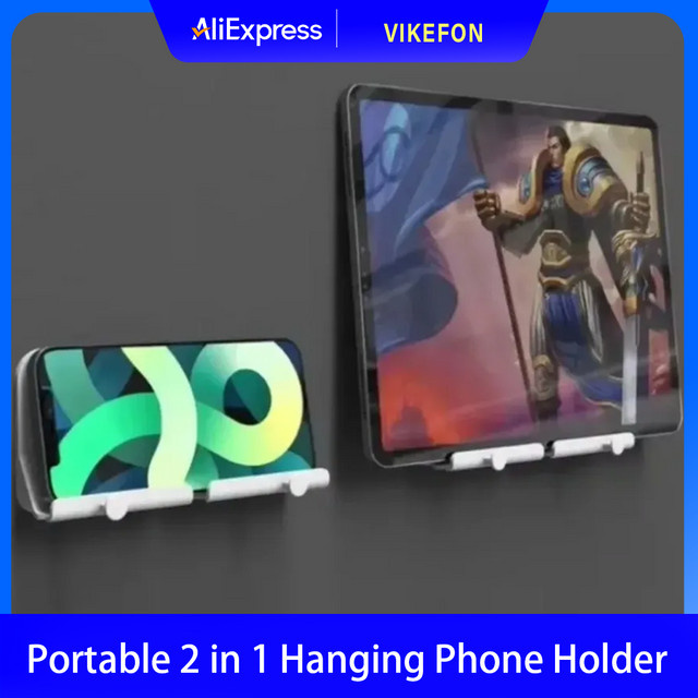 VIKEFON Wandmontierter Telefonhalter in Weiß – Universeller Telefonständer ohne Bohren zum Aufladen für iPhone und Android Smartphones - Bild 1