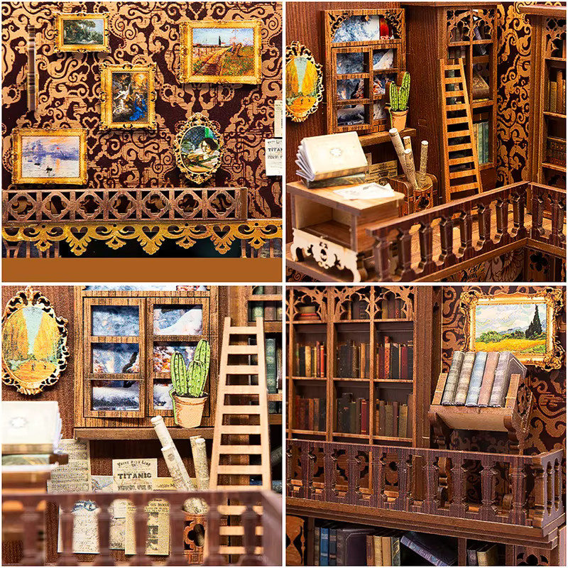 CUTEBEE DIY Book Nook Kit Eternal Bookstore Miniatur Holzpuppenhaus mit Touch Lights und Möbeln in Natur/Holzfarben - Bild 5