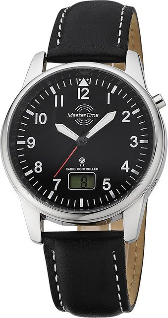 Master Time Herrenuhr, Analog-Digital, Quarz, Edelstahl, Leder, 41 mm, Schwarz - Bild 1